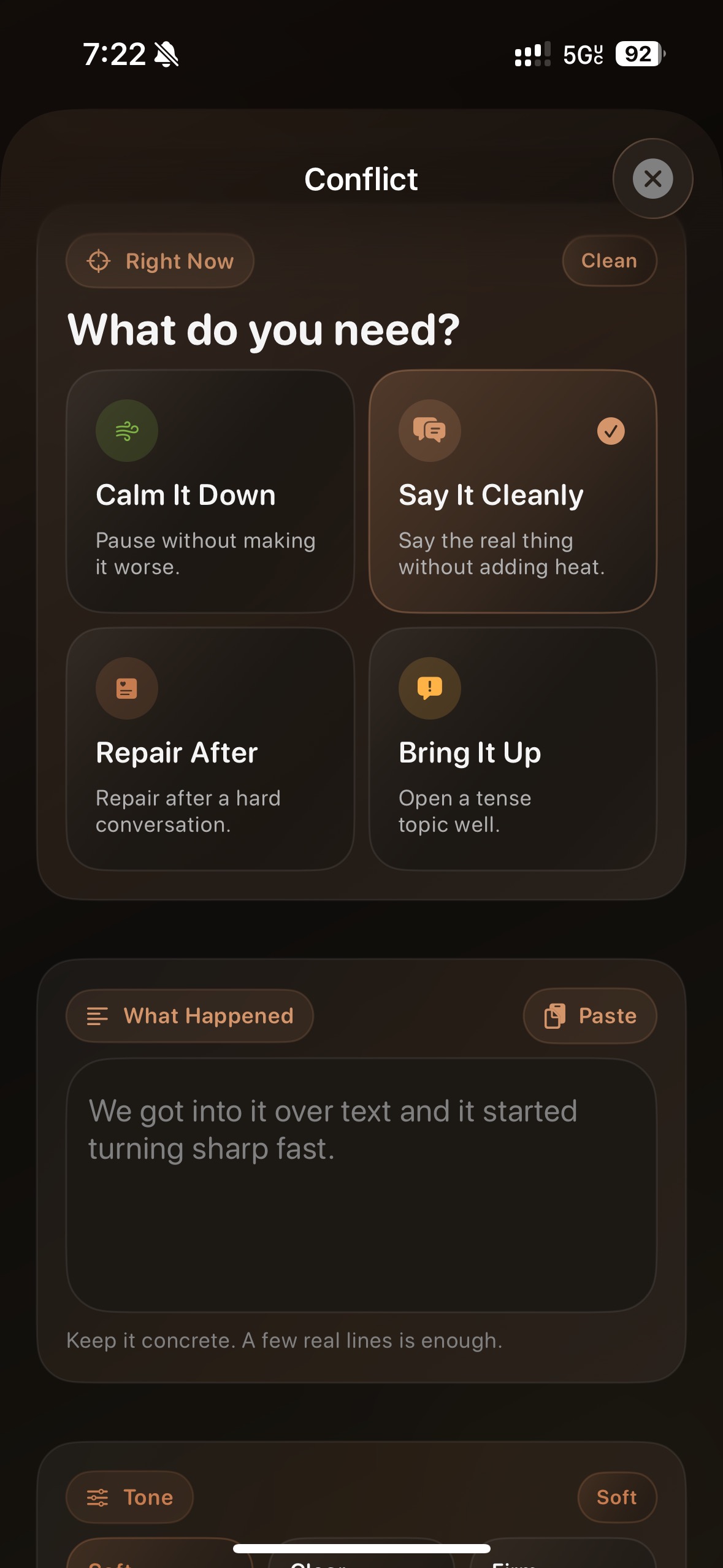 Pancake conflict support screen