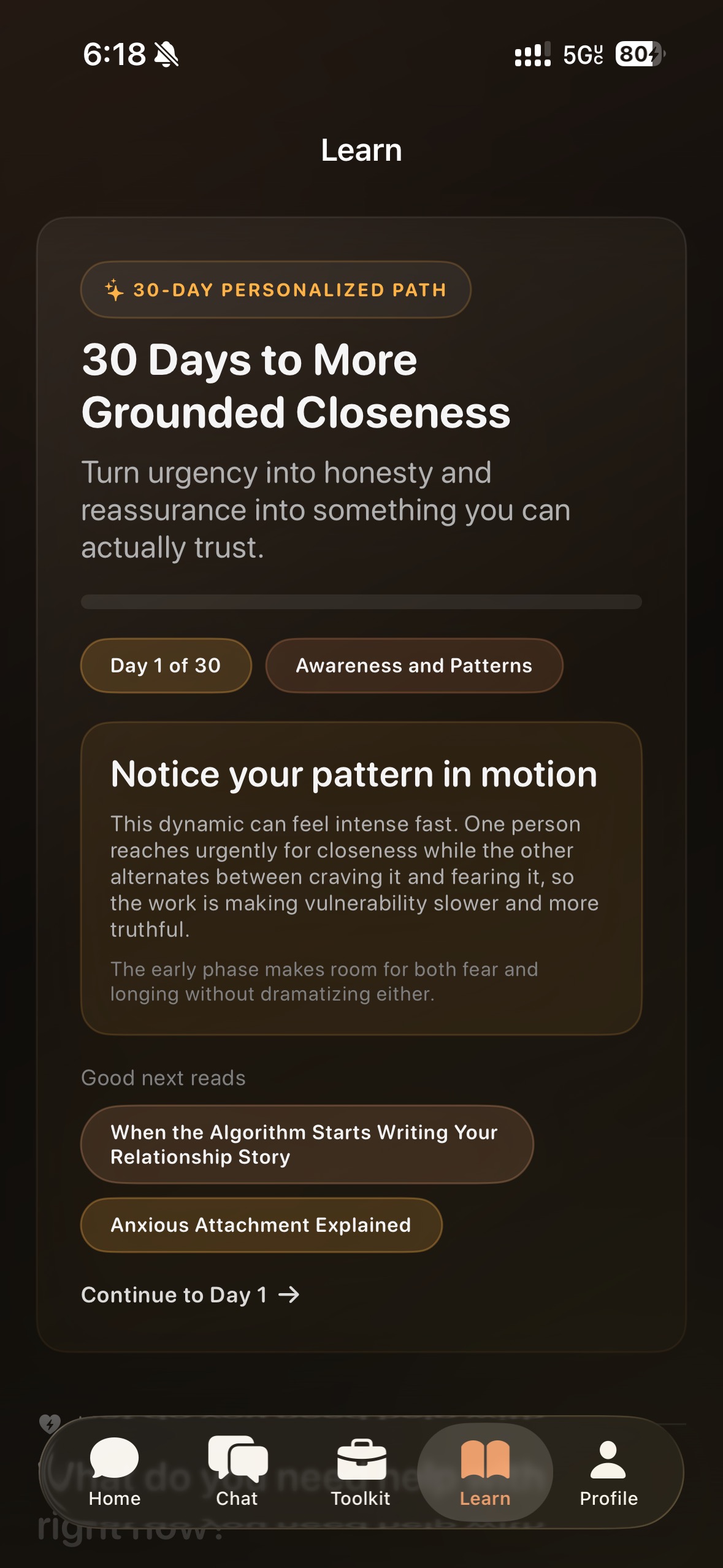 Pancake learn and guided program screen