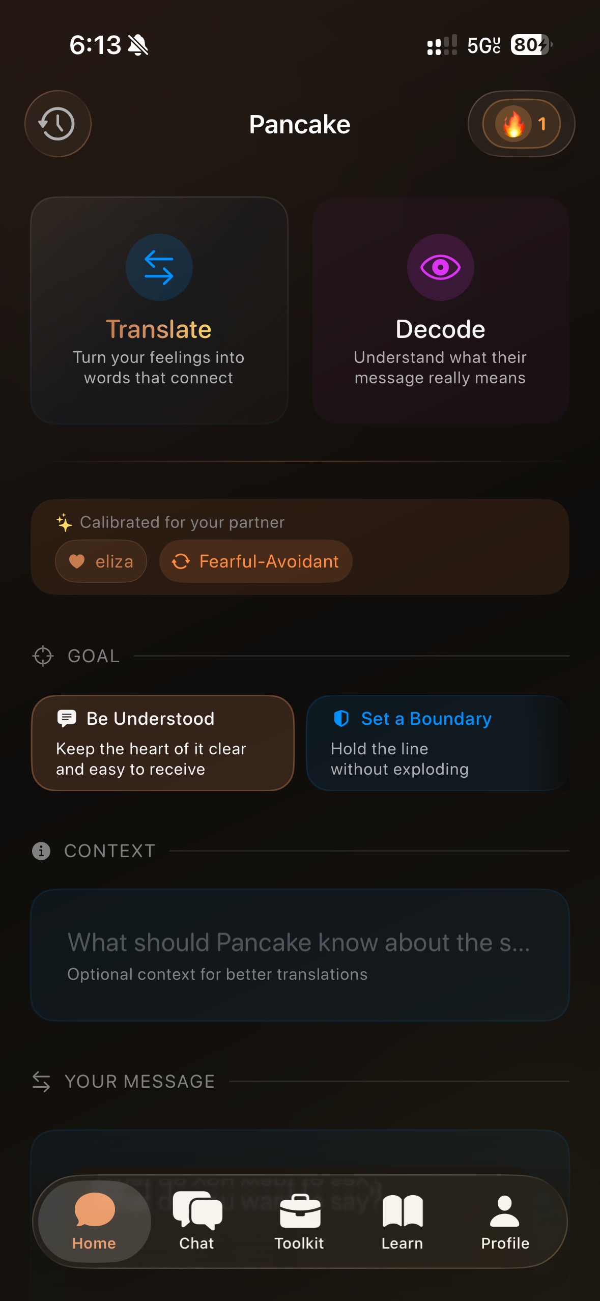 Pancake translate and decode home screen
